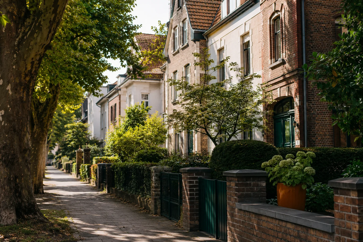 KI-Symbolbild einer begrünten Wohnstraße; kein reales Dortmunder Objekt